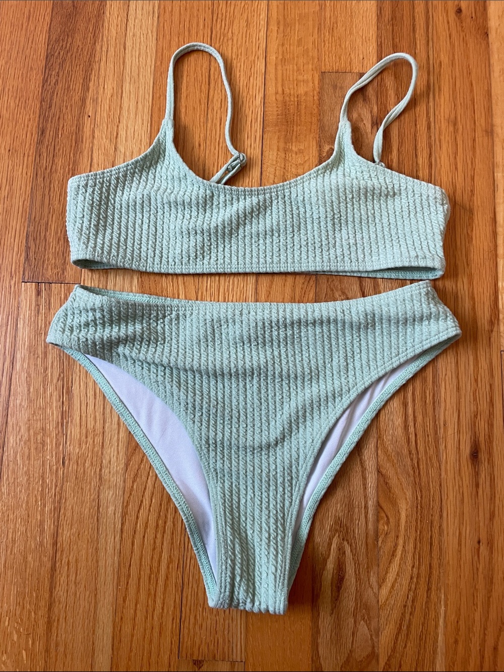 Textured Light Sage Green Bikini Set